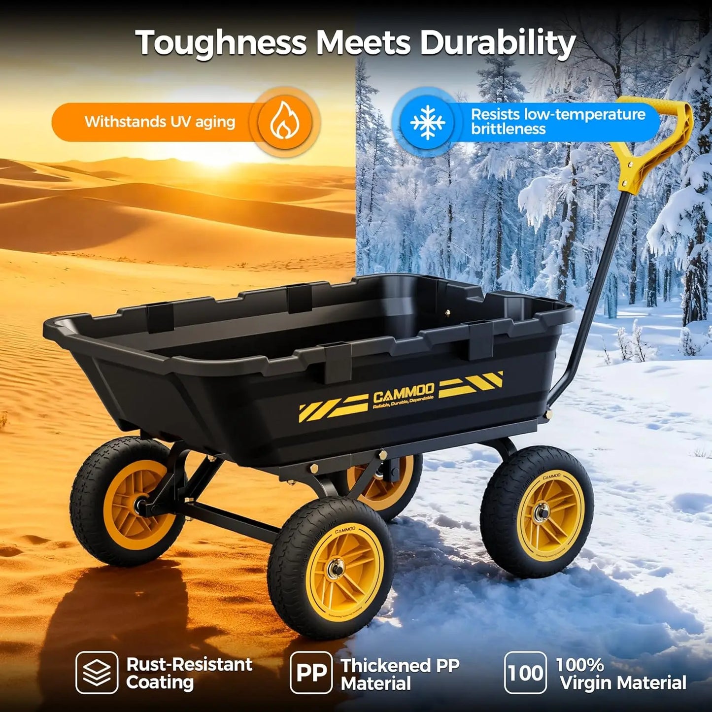 10in NO-FLAT TIRES 900lb Heavy-Duty Garden Dump Cart DIY Expandable Capacity Over 4 Cu.Ft. Utility Wagon