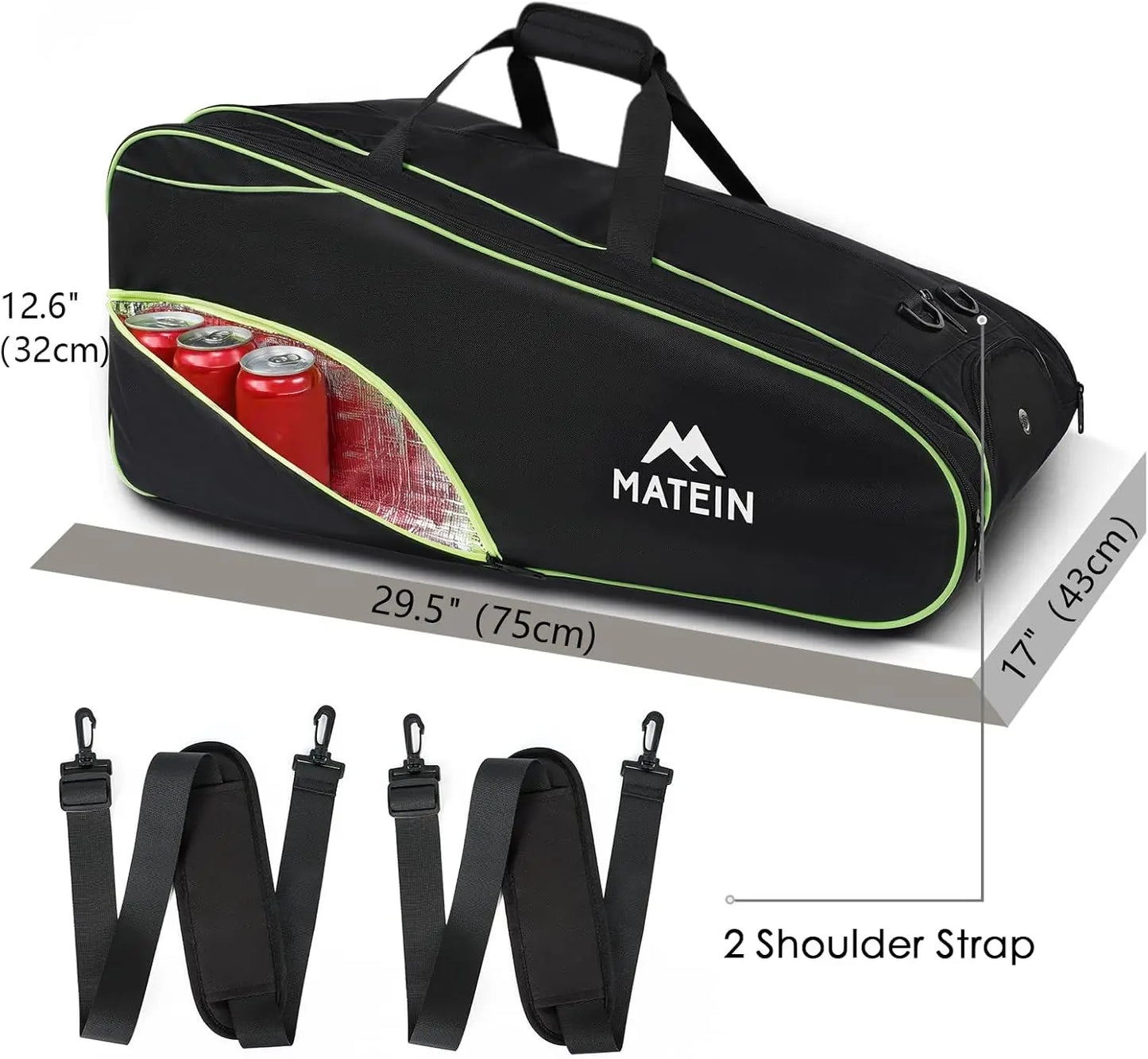 Large Tennis Bag for 6 Rackets with Shoe Compartment, Cooler Pocket & Removable Strap - Sport Equipment Backpack