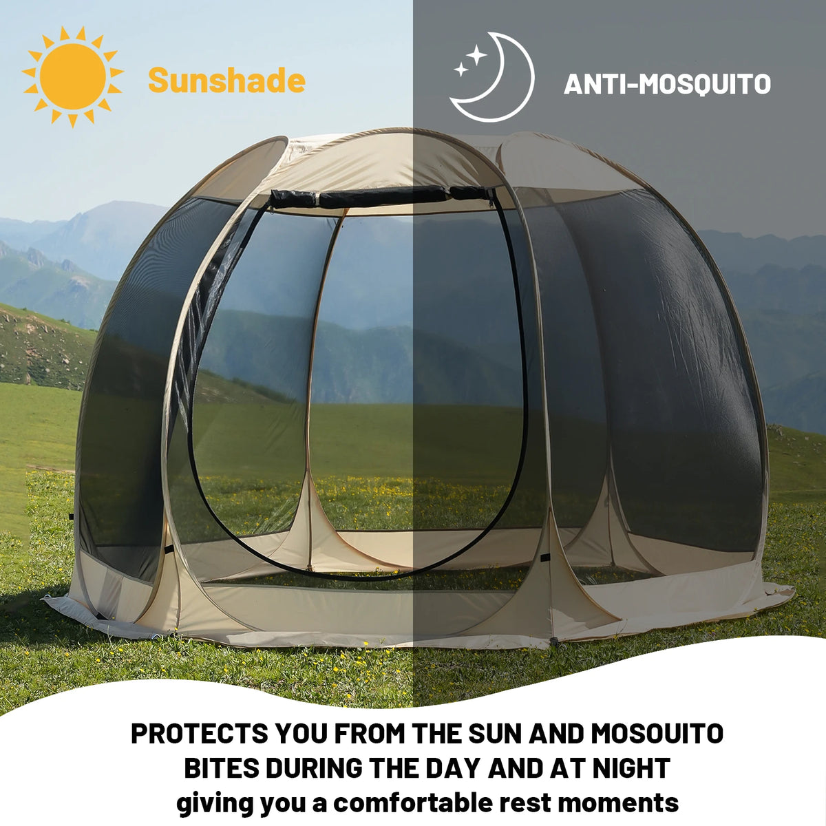 PAKICETUS Pop Up Screen Tent 4-6 Person, 360° Panoramic Breathable Mesh Instant Setup Ventilated Screen House Tent for Summer Autumn Camping Patio Backyard Picnic