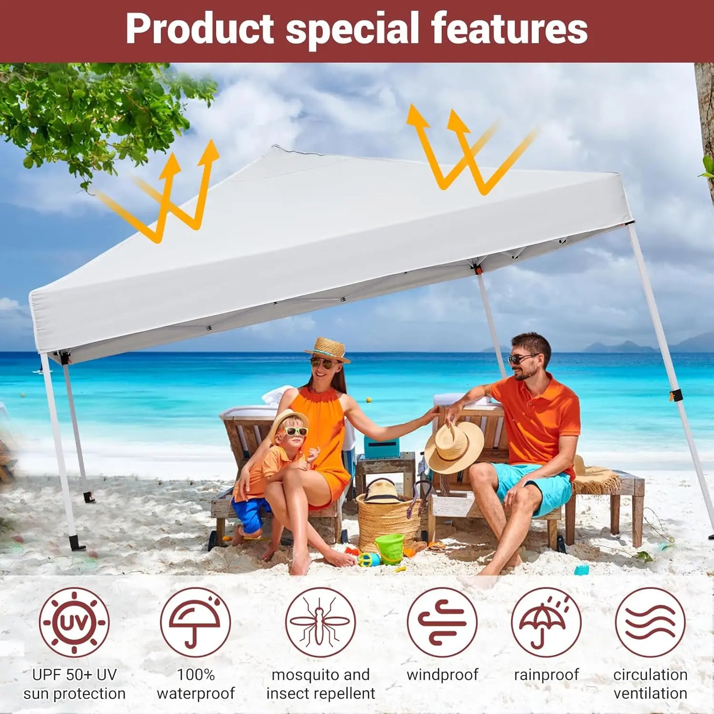 10x10 ft Pop-Up Canopy Tent with Mesh Walls – Waterproof & UV-Block Shade Shelter, Mosquito-Proof for Large Camping, Picnic