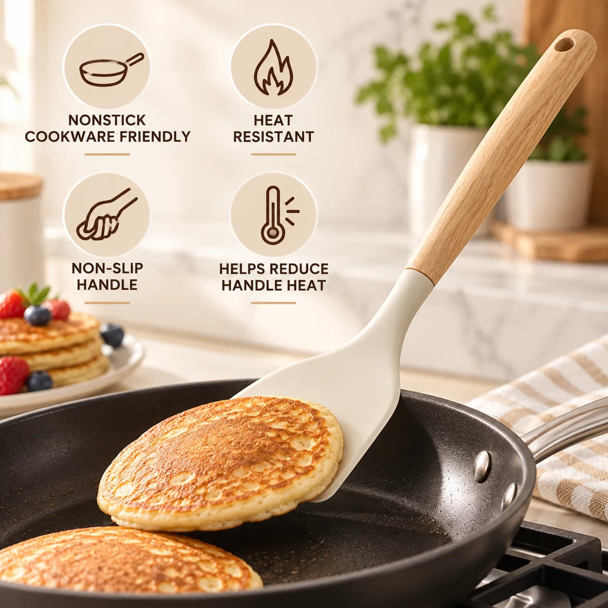 Silicone Kitchen Utensils Set with Holder Cooking Utensils Set Wooden Handles for Nonstick Pans Best Seller 2026