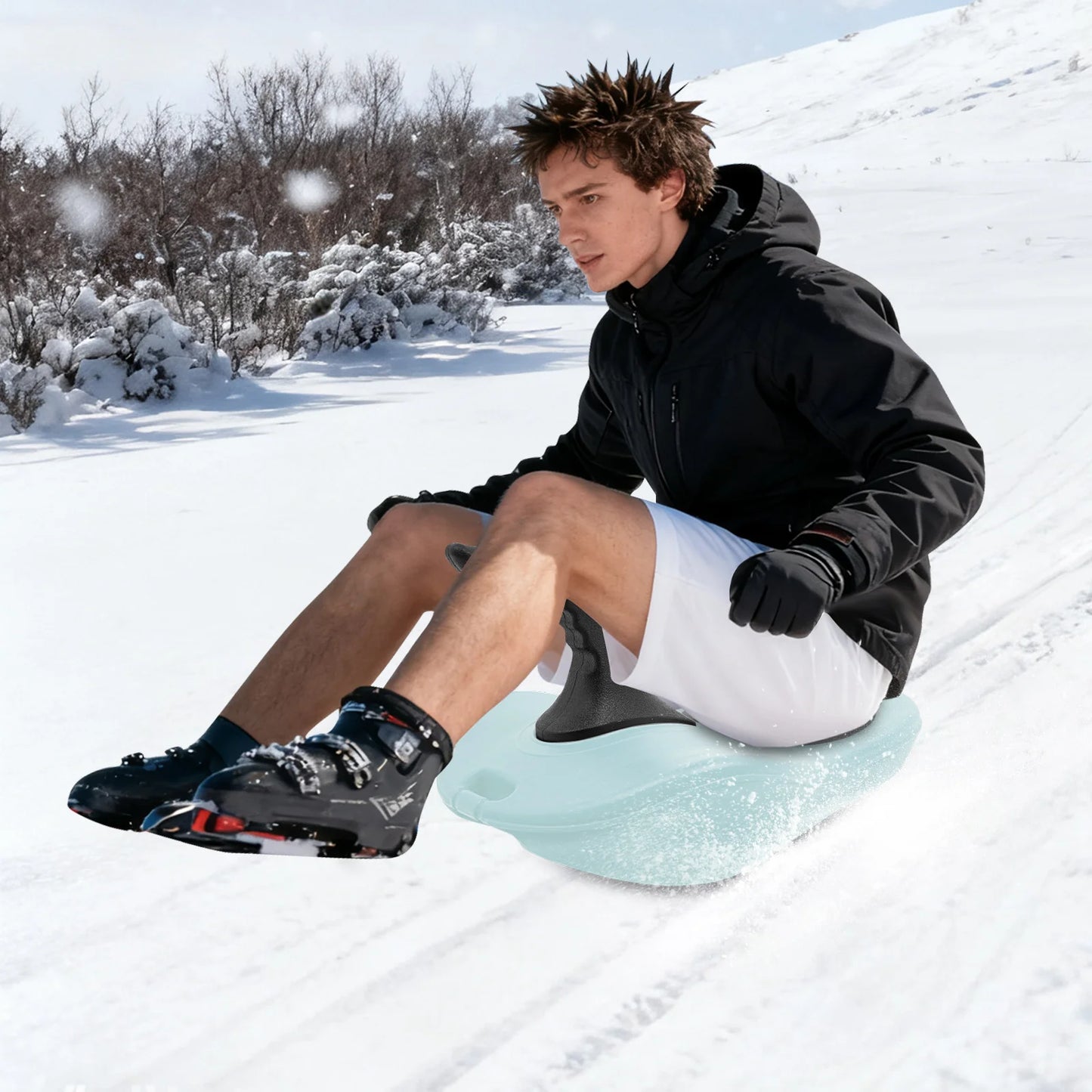 Snow Sleds, Plastic Sled W/ Handles for Adults Kids, Winter Snow Sledding Toboggan for Snowy Hills Outdoor Play, for Family Fun