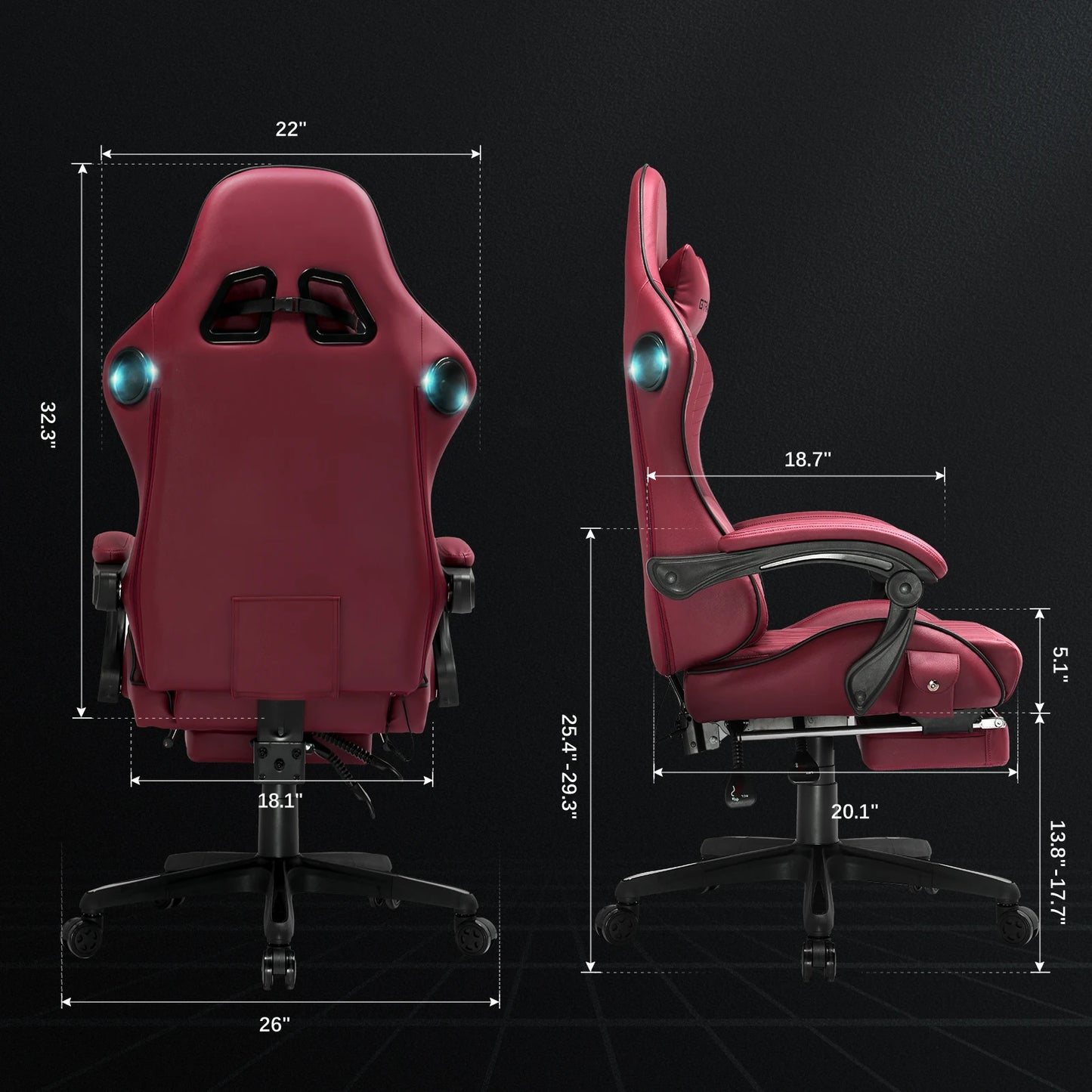 GTPLAYER Gaming Chair Adjustable Ergonomic Faux Leather Swiveling PC & Racing Game Chair with Built-in Speakers,Footrest