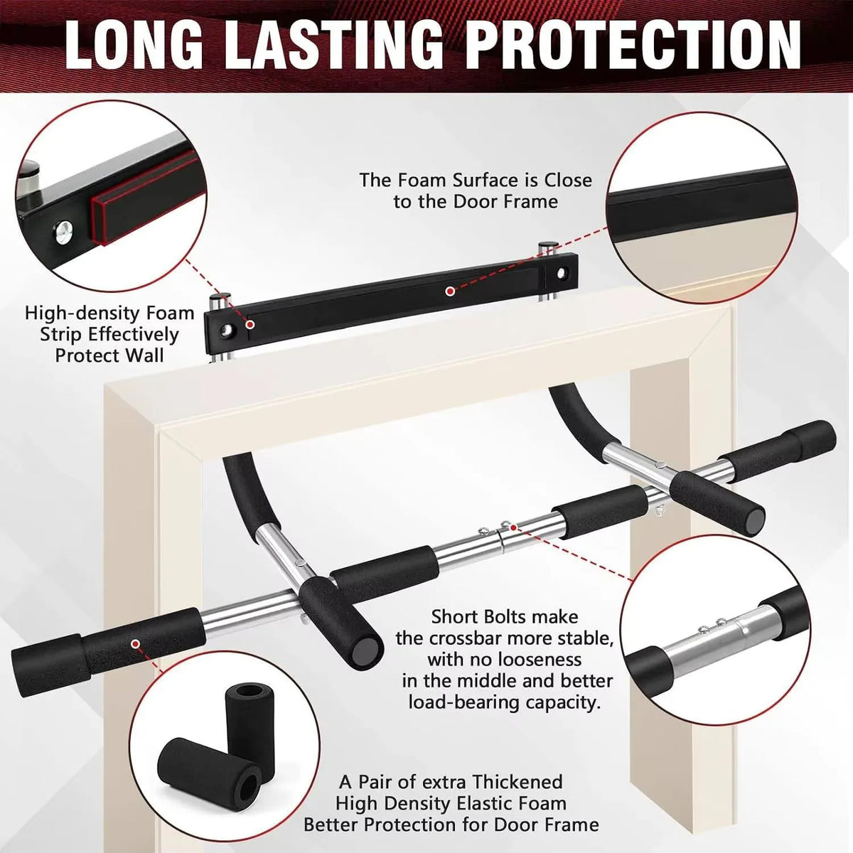 Adjustable Doorway Pull Up Bar, Home Gym Chin Up Bar for Strength Training, Portable Fitness Equipment for Arms, Back & Core Workout