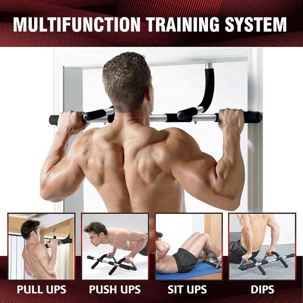 Adjustable Doorway Pull Up Bar, Home Gym Chin Up Bar for Strength Training, Portable Fitness Equipment for Arms, Back & Core Workout