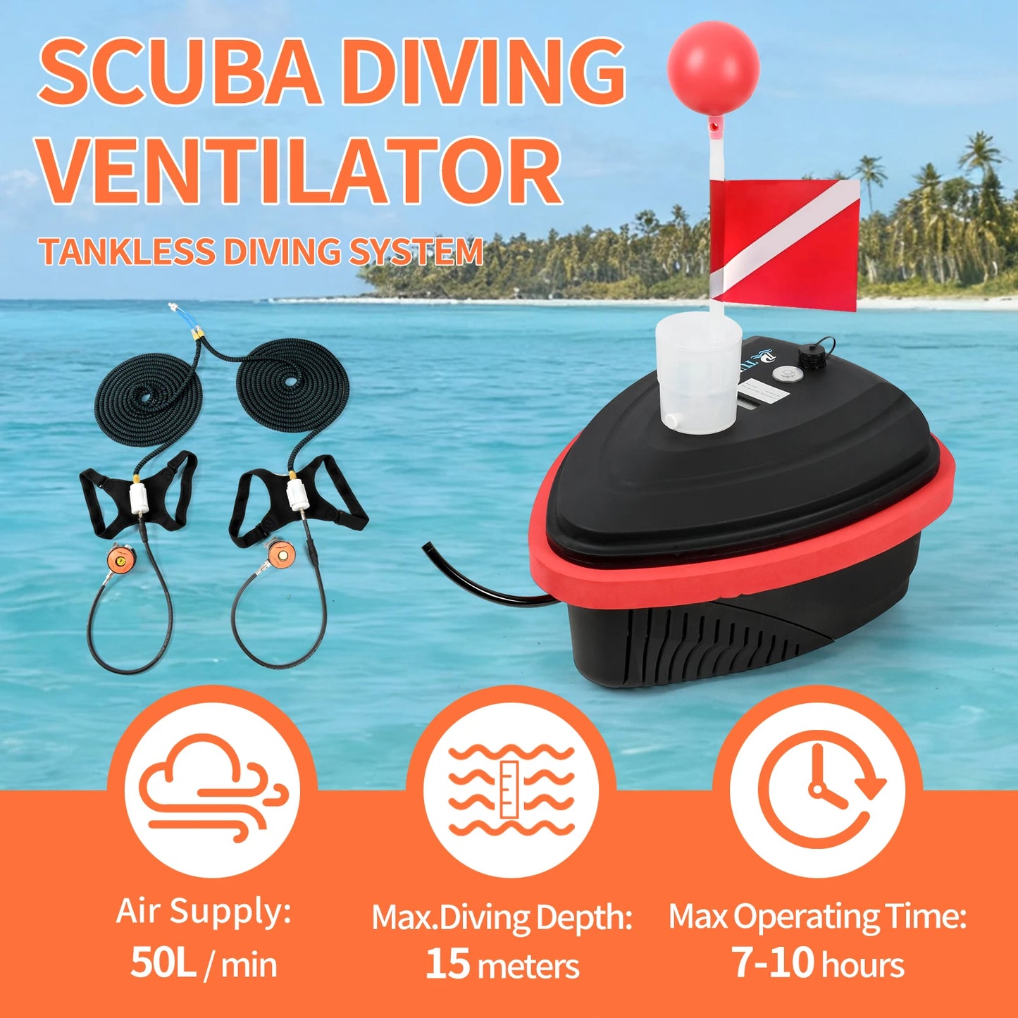 TUDIVING-Upgrade Tankless Diving System,Portable Rechargeable Hookah Dive System,Hookah Dive System Support 7-10h