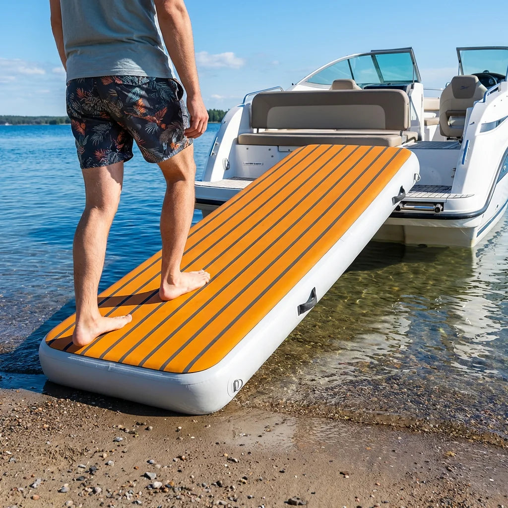 US Stock FluxionX 6.6FT Inflatable Gangway for Boat Dock, Non-Slip EVA PVC Floating Boarding Ramp with Pump
