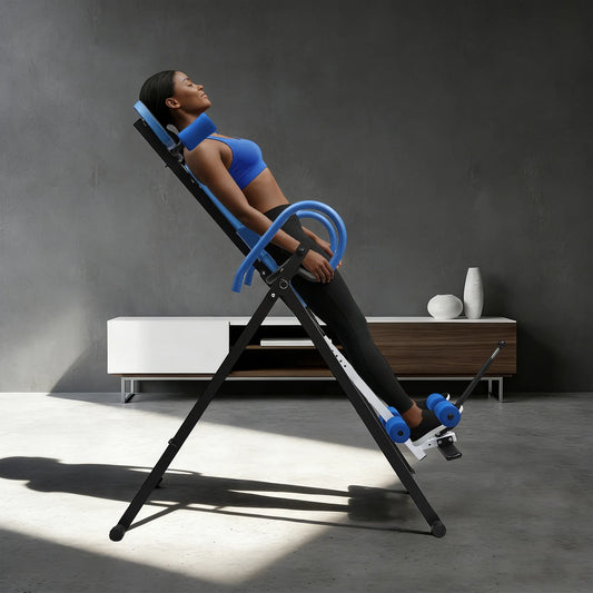 Back Stretching Inversion Table, Blue Inversion Therapy Table for Home Flip Training Equipment Thick Shoulder Pad, Easy Assembly