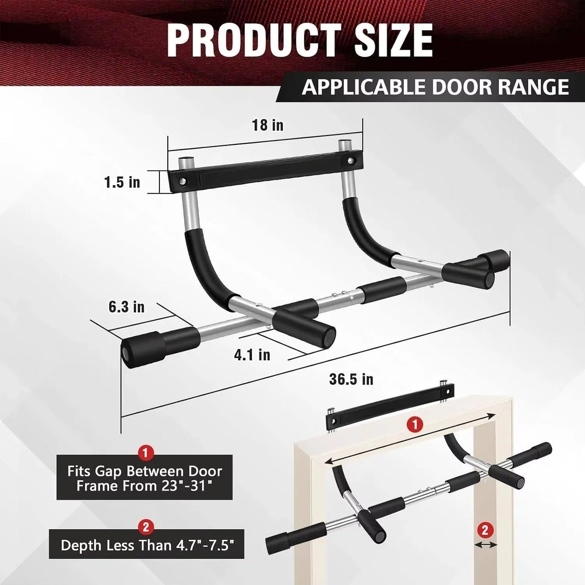 Adjustable Doorway Pull Up Bar, Home Gym Chin Up Bar for Strength Training, Portable Fitness Equipment for Arms, Back & Core Workout