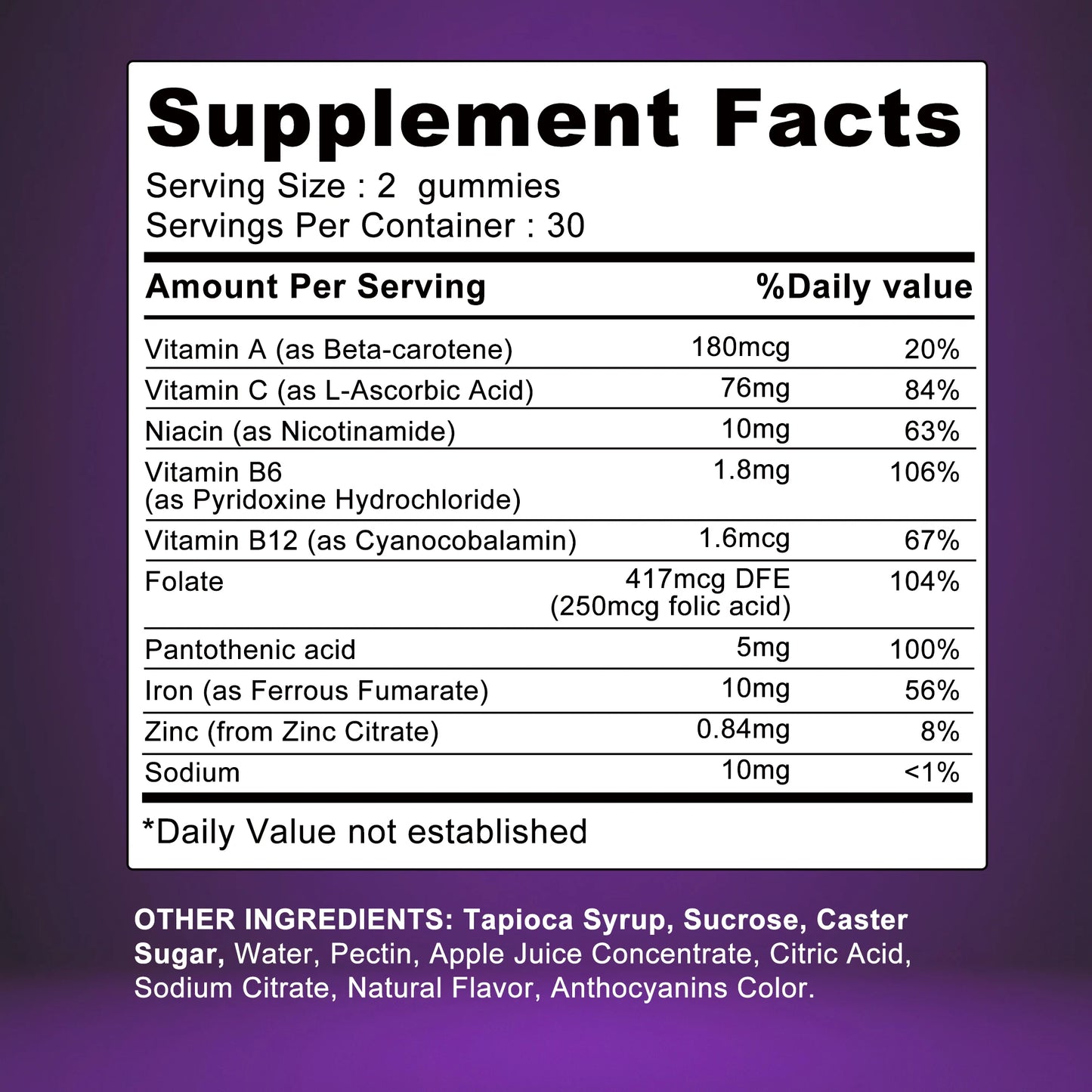 Iron Gummies - Containing Vitamin C for Immune Support of Red Blood Cell Production - 60 Gummies