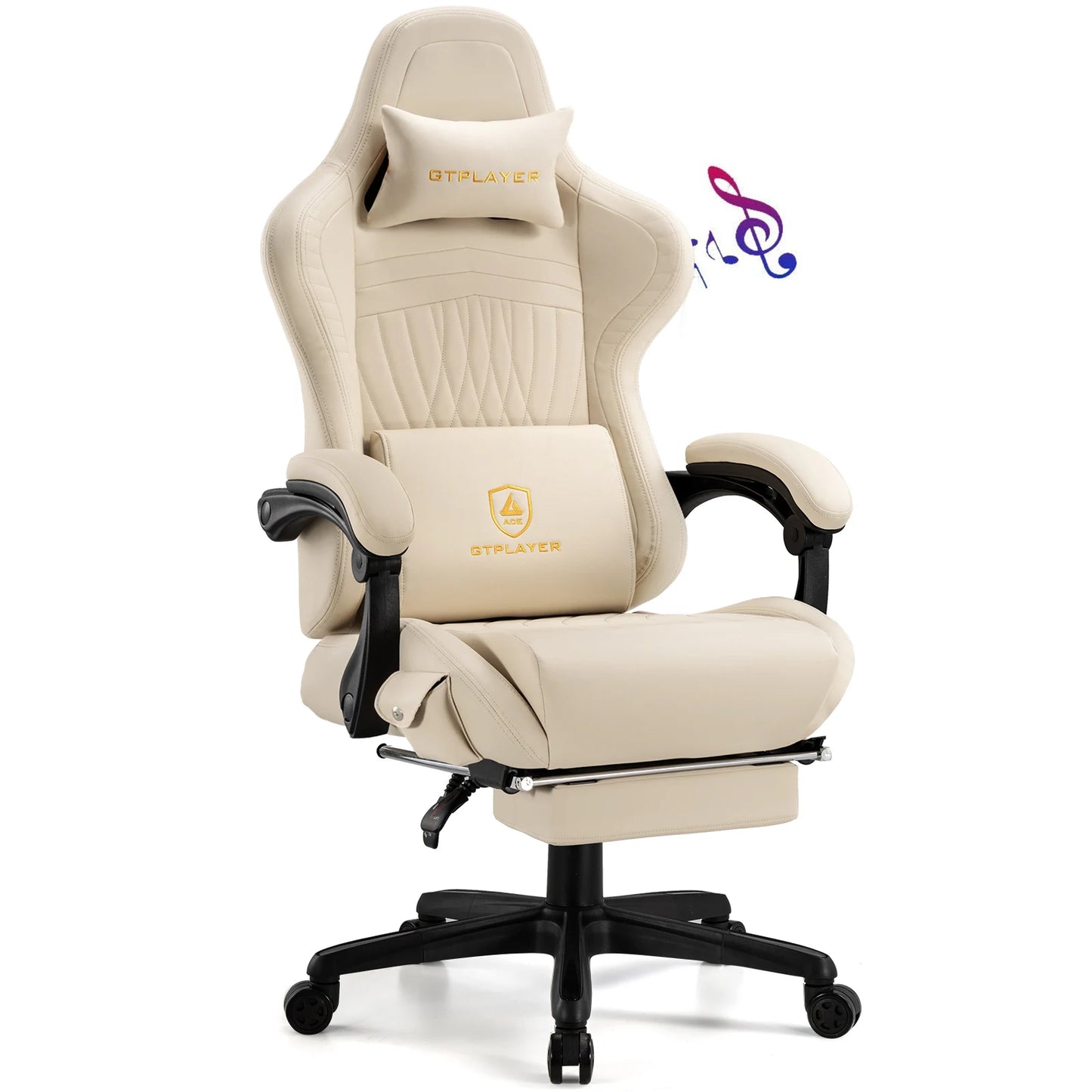 GTPLAYER Gaming Chair Adjustable Ergonomic Faux Leather Swiveling PC & Racing Game Chair with Built-in Speakers,Footrest
