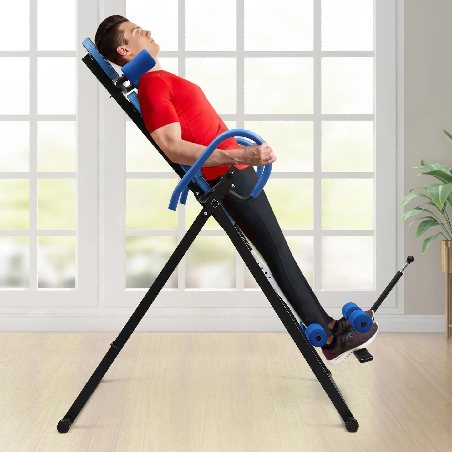 Back Stretching Inversion Table, Blue Inversion Therapy Table for Home Flip Training Equipment Thick Shoulder Pad, Easy Assembly