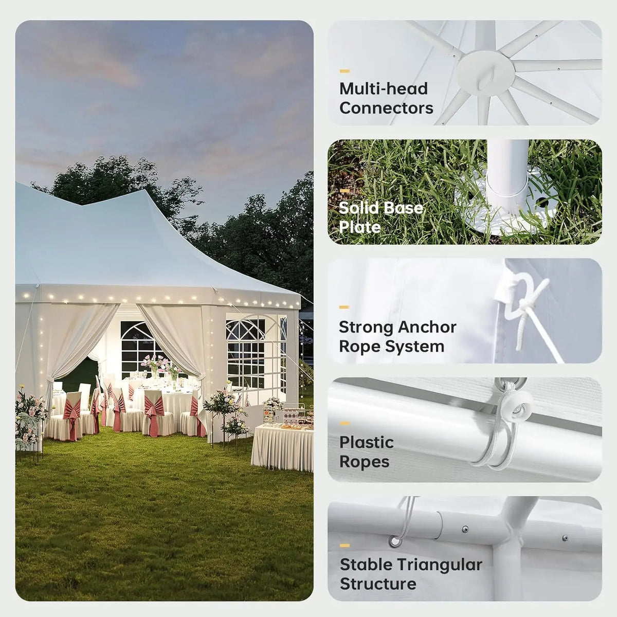 Aoxun 26x19ft Party Tent Canopy With 10 Hexagonal Heavy Duty Waterproof Event Awnings For Outdoor Weddings Business Terrace Parties Backyard Gatherings UV Protection