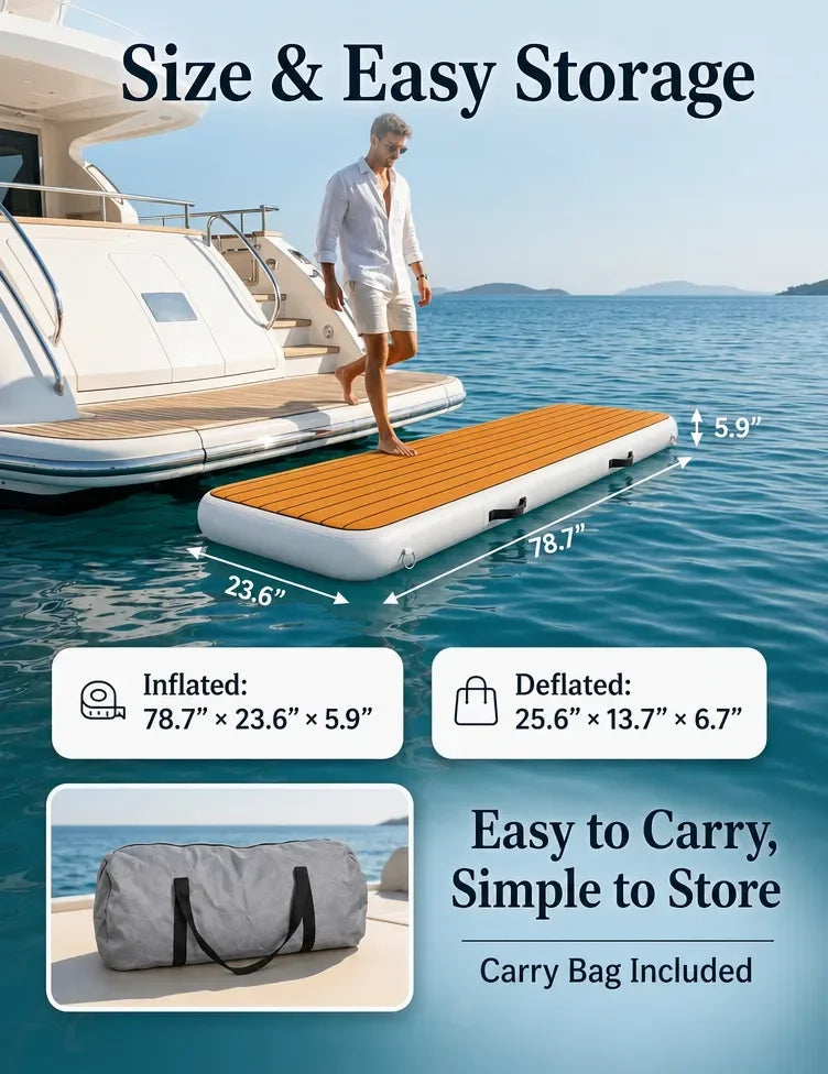 US Stock FluxionX 6.6FT Inflatable Gangway for Boat Dock, Non-Slip EVA PVC Floating Boarding Ramp with Pump