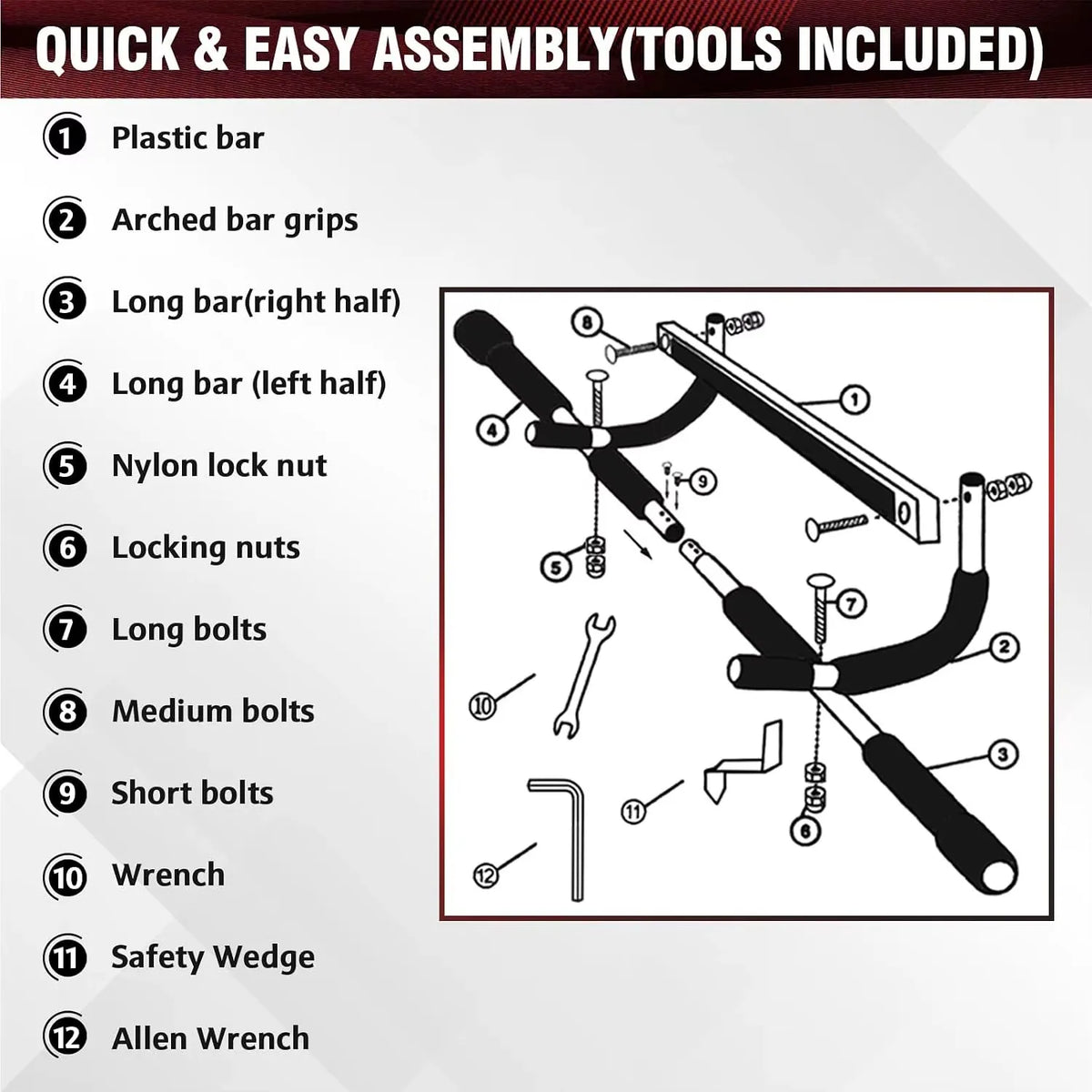 Adjustable Doorway Pull Up Bar, Home Gym Chin Up Bar for Strength Training, Portable Fitness Equipment for Arms, Back & Core Workout