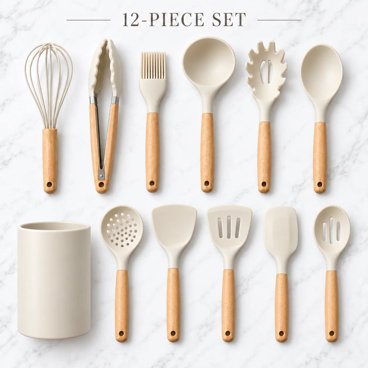 Silicone Kitchen Utensils Set with Holder Cooking Utensils Set Wooden Handles for Nonstick Pans Best Seller 2026