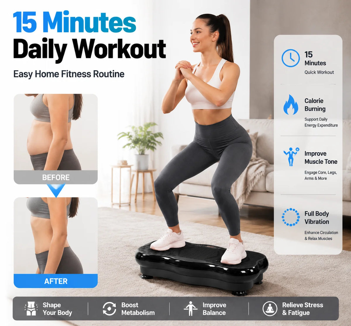 Bluetooth Vibration Plate Fitness Machine, Adjustable Speed Whole Body Shaker for Weight Loss, Muscle Toning & Relaxation, Home Gym Workout Equipment with Foot Massage Pedals
