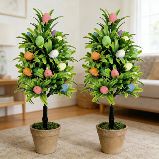 Artificial Easter Egg Topiary Trees Colorful Egg Decor for Home Party Easter Spring Table Centerpieces (2 Pack)