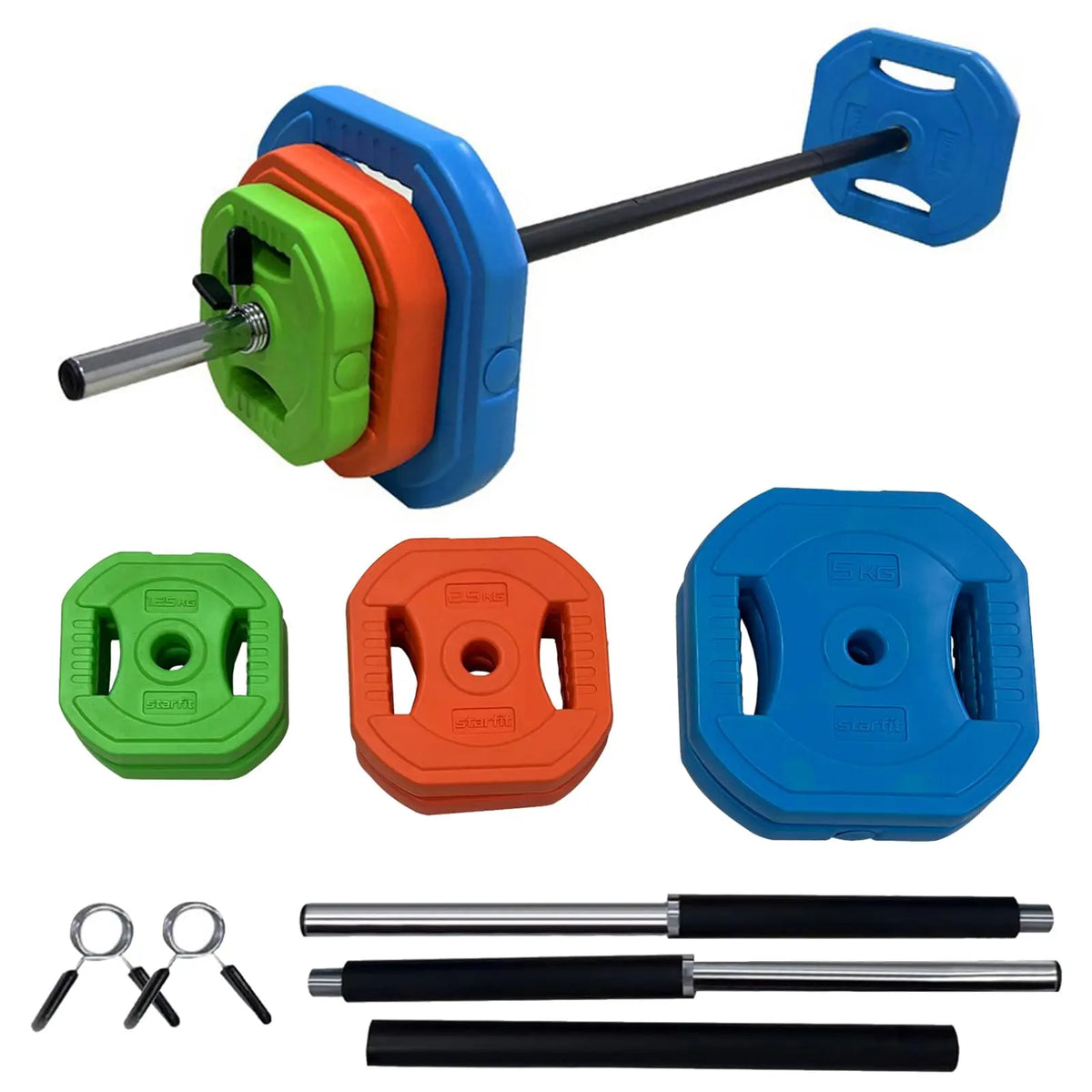 40Lbs Adjustable Barbell Weight Set, PU Coated Free Weights with 2 Bars & Clamp Collars, Cardio Pump Weights for Home Gym Workout, Strength Training Conversion Dumbbells for Women & Men