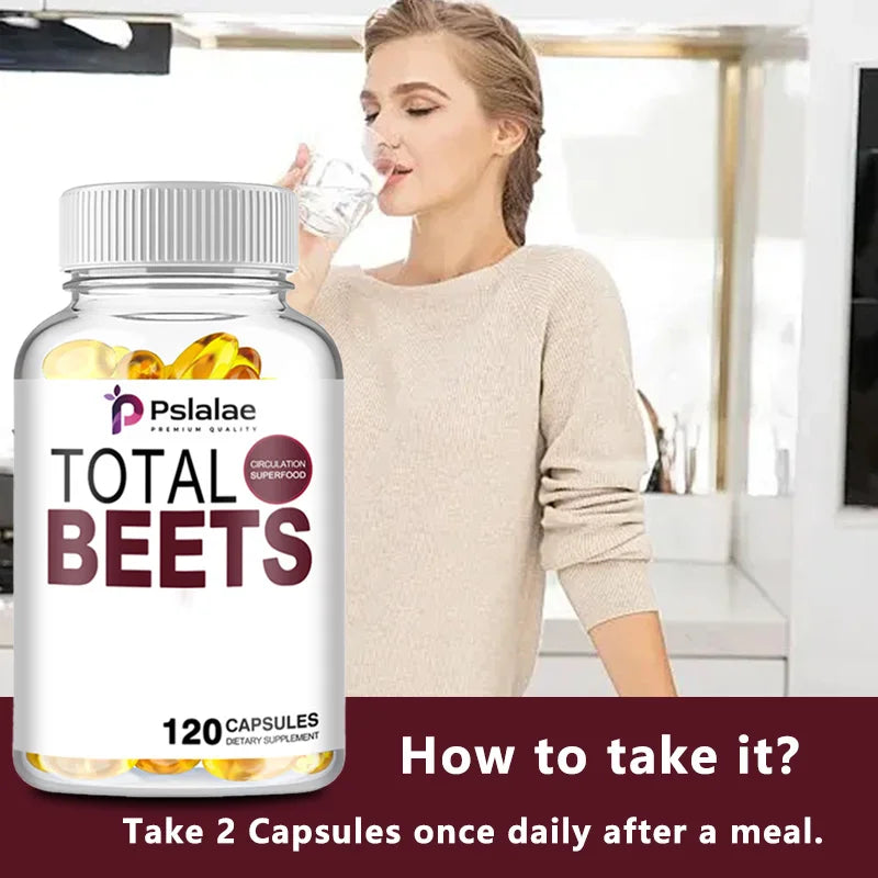 Total Beets Capsules - Enhances Energy, Endurance, Heart Health, Blood Pressure Support, Improves Circulation - 120 Capsules