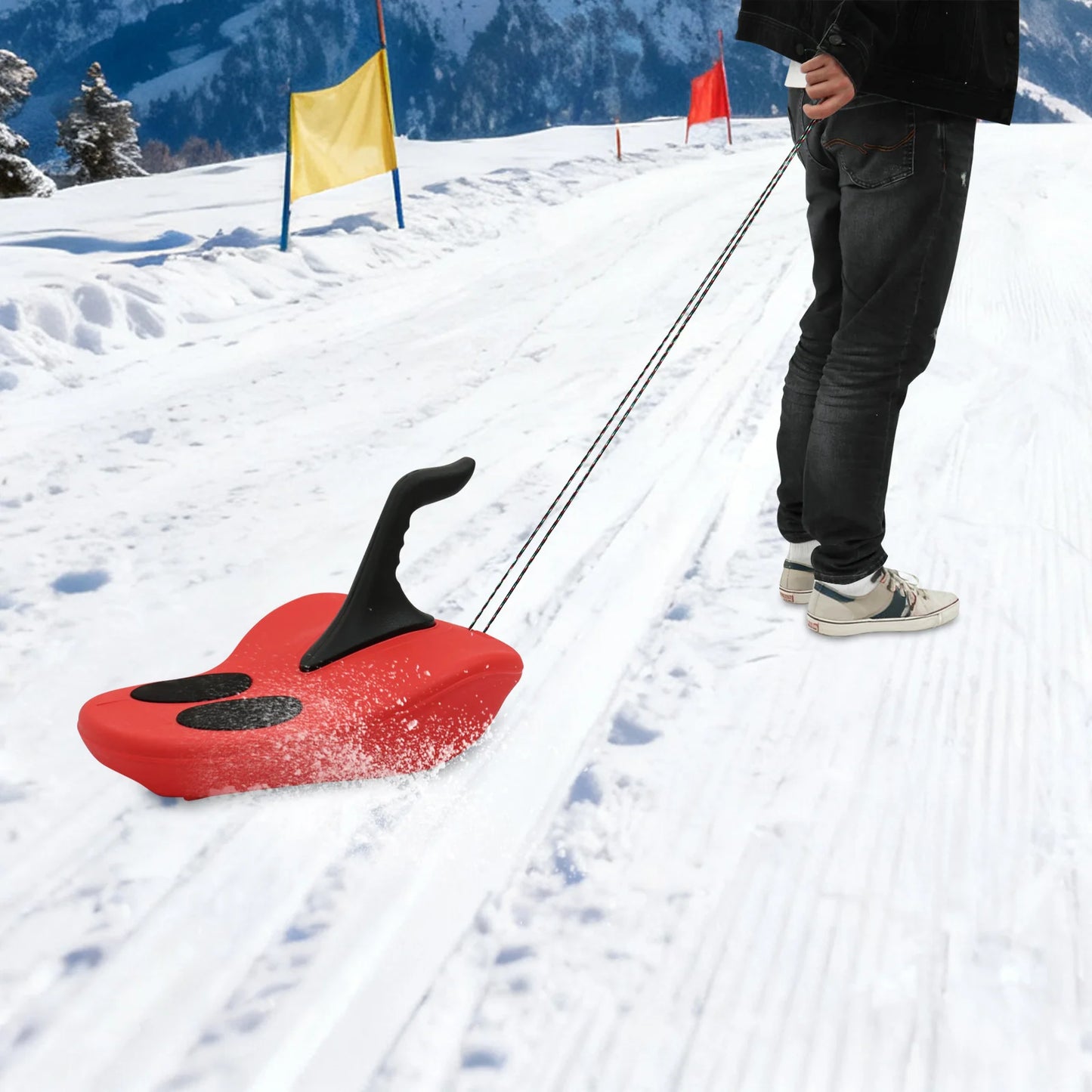 Snow Sleds, Plastic Sled W/ Handles for Adults Kids, Winter Snow Sledding Toboggan for Snowy Hills Outdoor Play, for Family Fun