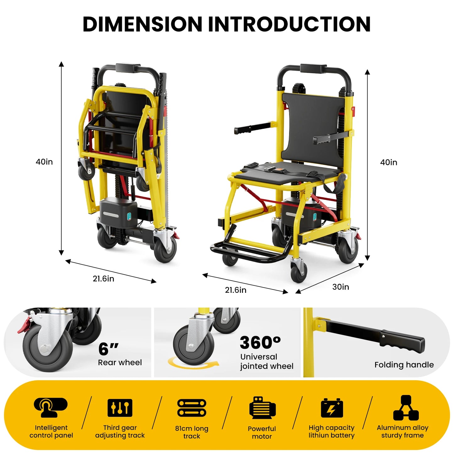 Electric Stair Climbing Chair Foldable Emergency Stair Lift Wheelchair Battery Operated Elderly Disabled Max 440 lbs Load 120W