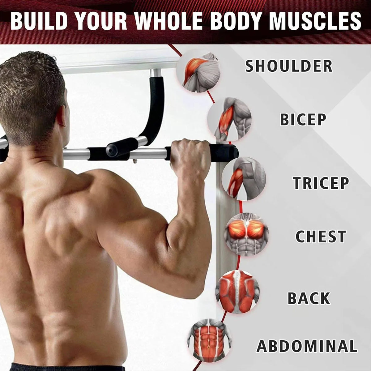 Adjustable Doorway Pull Up Bar, Home Gym Chin Up Bar for Strength Training, Portable Fitness Equipment for Arms, Back & Core Workout