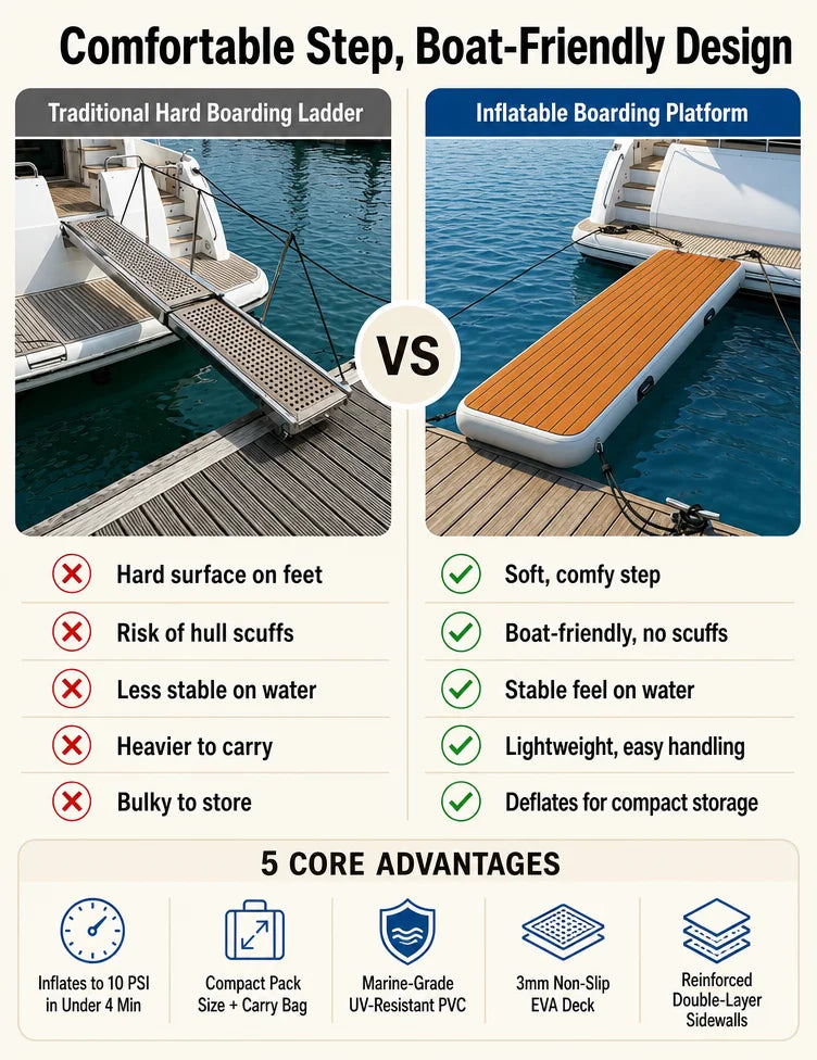 US Stock FluxionX 6.6FT Inflatable Gangway for Boat Dock, Non-Slip EVA PVC Floating Boarding Ramp with Pump