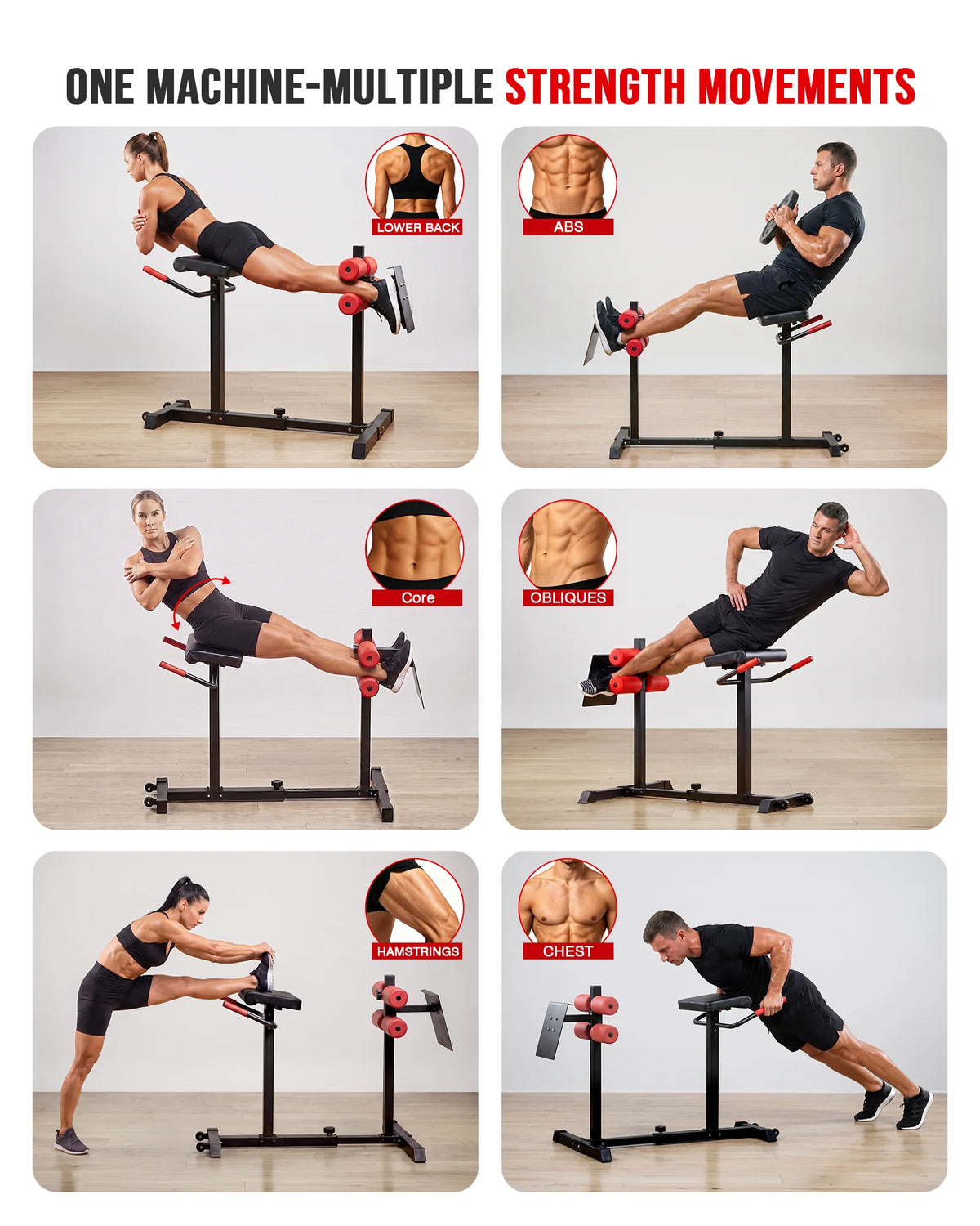 Roman Chair Back Extension Machine, Heavy Duty 330 LBS Hyperextension Bench,7-Level Length Adjustment for Different Heights, Dual Ankle Rollers, GHD Machine for Abs Glutes Hamstrings & Core, Home Gym