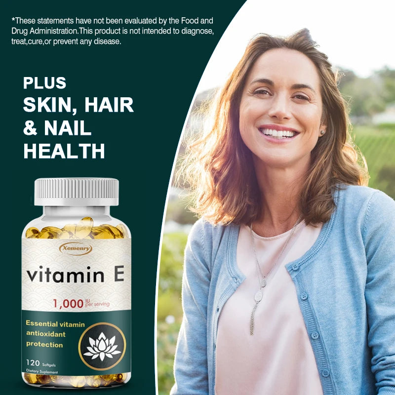 Vitamin E Supplement 1000IU - Antioxidant, Cellular Respiration, Skin Health - 120 Capsules