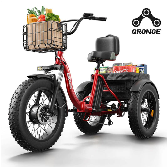 QRONGE Electric Bike for Adults 960W Peak 36V 13.5AH Battery Folding Electric Tricycle 50 Miles Range Fat Tire Electric Trike