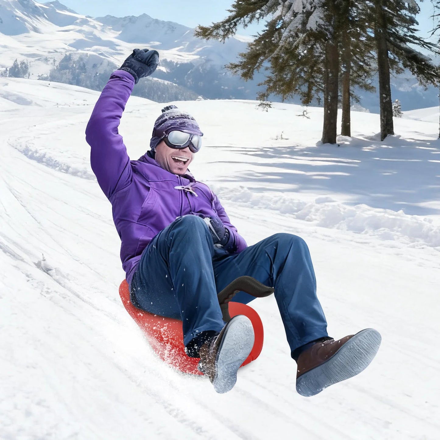 Snow Sleds, Plastic Sled W/ Handles for Adults Kids, Winter Snow Sledding Toboggan for Snowy Hills Outdoor Play, for Family Fun