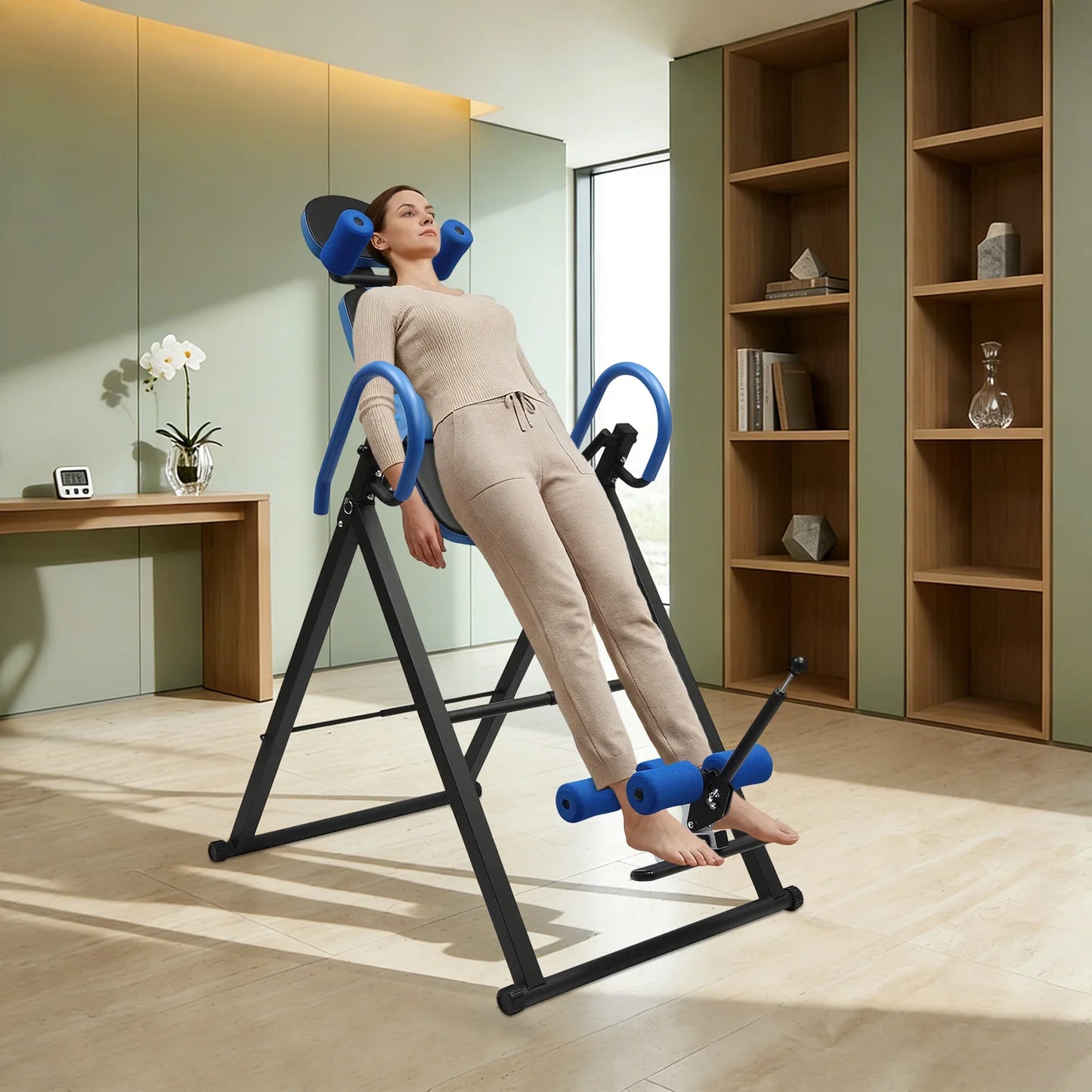Back Stretching Inversion Table, Blue Inversion Therapy Table for Home Flip Training Equipment Thick Shoulder Pad, Easy Assembly