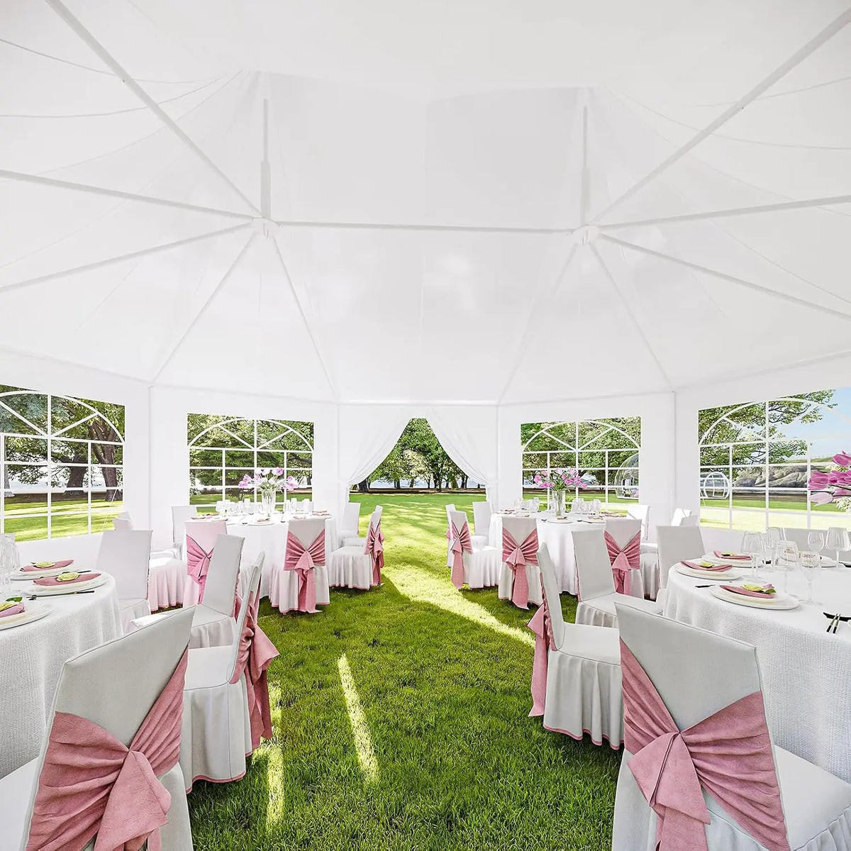Aoxun 26x19ft Party Tent Canopy With 10 Hexagonal Heavy Duty Waterproof Event Awnings For Outdoor Weddings Business Terrace Parties Backyard Gatherings UV Protection