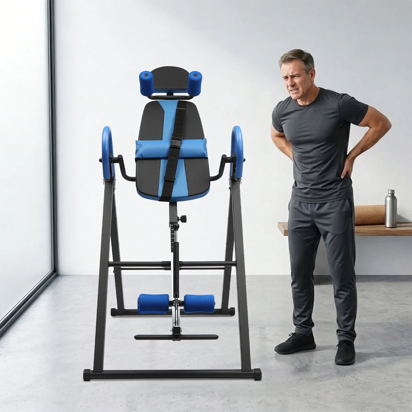Back Stretching Inversion Table, Blue Inversion Therapy Table for Home Flip Training Equipment Thick Shoulder Pad, Easy Assembly