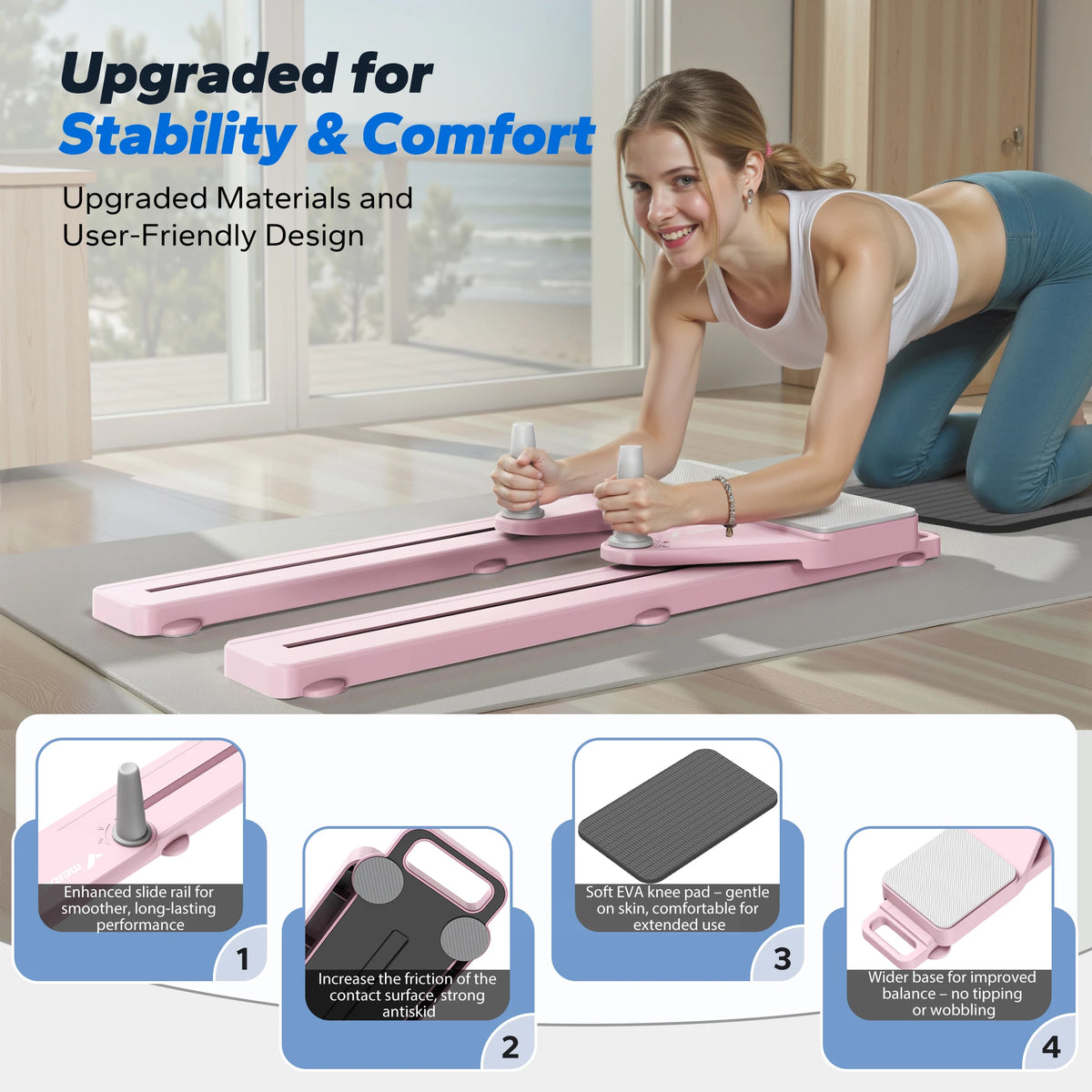MERACH Pilates Board Multifunctional Abdominal Plate Detachable Ab Trainer with Anti-Slip Design Portable Pilates Reformer