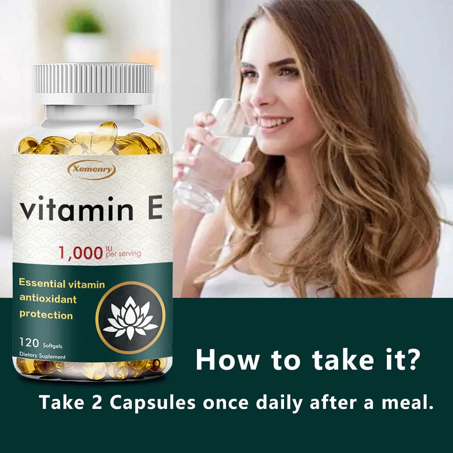 Vitamin E Supplement 1000IU - Antioxidant, Cellular Respiration, Skin Health - 120 Capsules