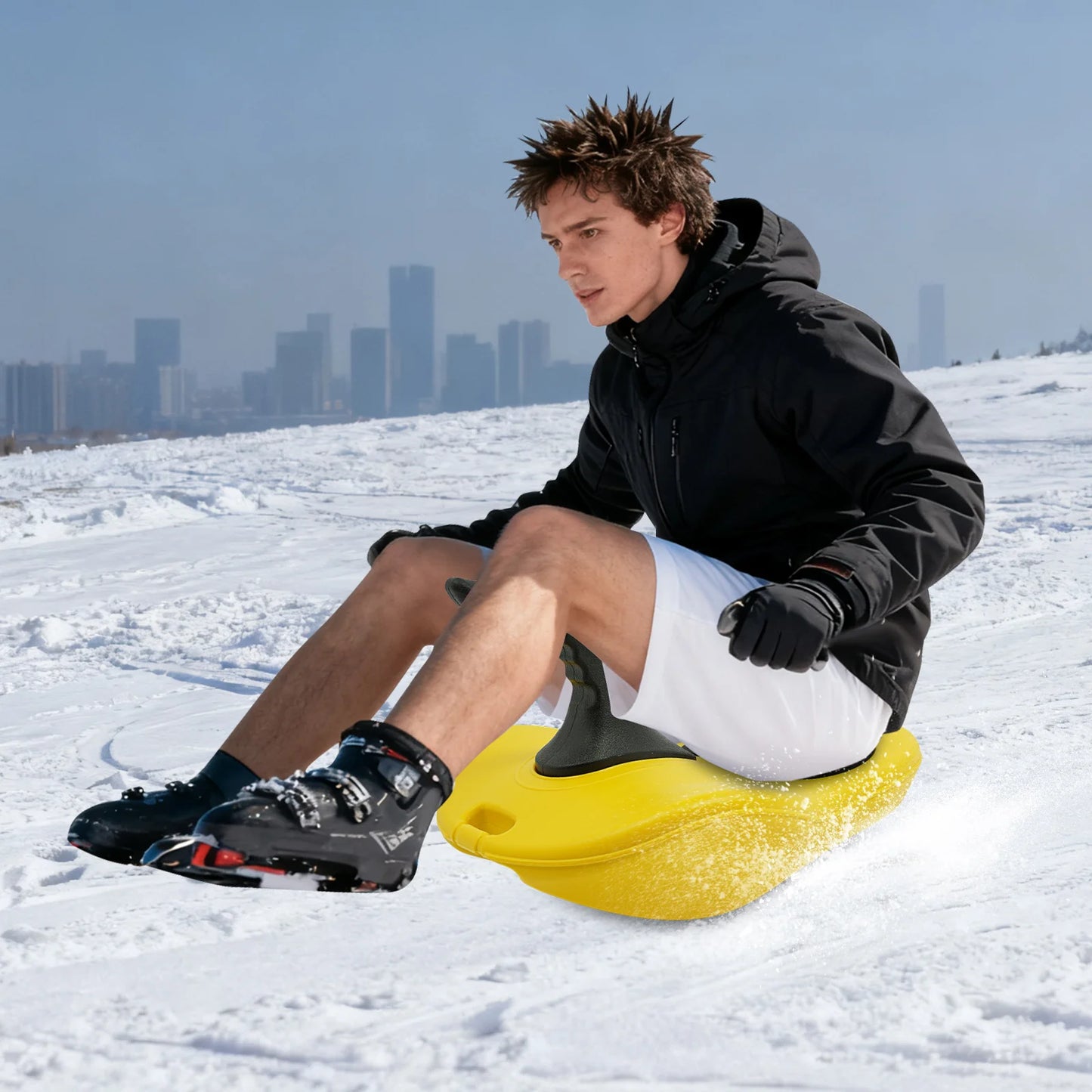 Snow Sleds, Plastic Sled W/ Handles for Adults Kids, Winter Snow Sledding Toboggan for Snowy Hills Outdoor Play, for Family Fun
