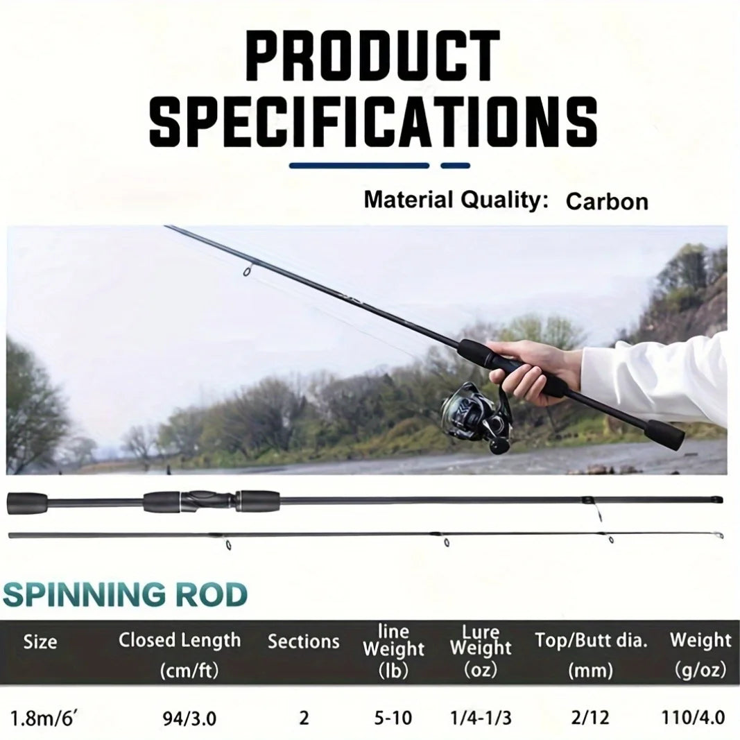 1PCS 70.87inch/ 70.86-inch - Lure Rod - Long Distance Casting M Adjustment Two-Section Rod - Single Rod