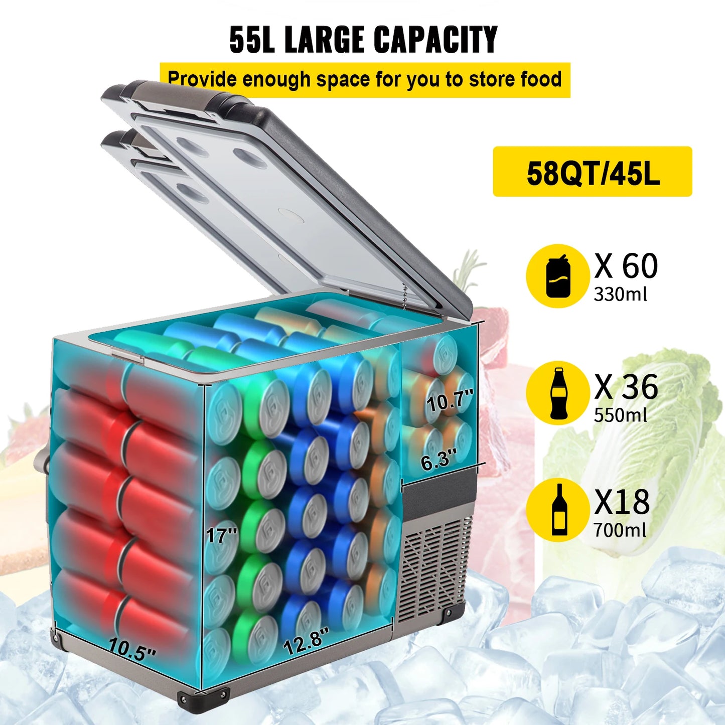 SucceBuy 20L 22L 35L 45L 55L Car Refrigerator Mini Fridge Freezer Portable Compressor Cooler DC 110-240V Ice Box for Camping