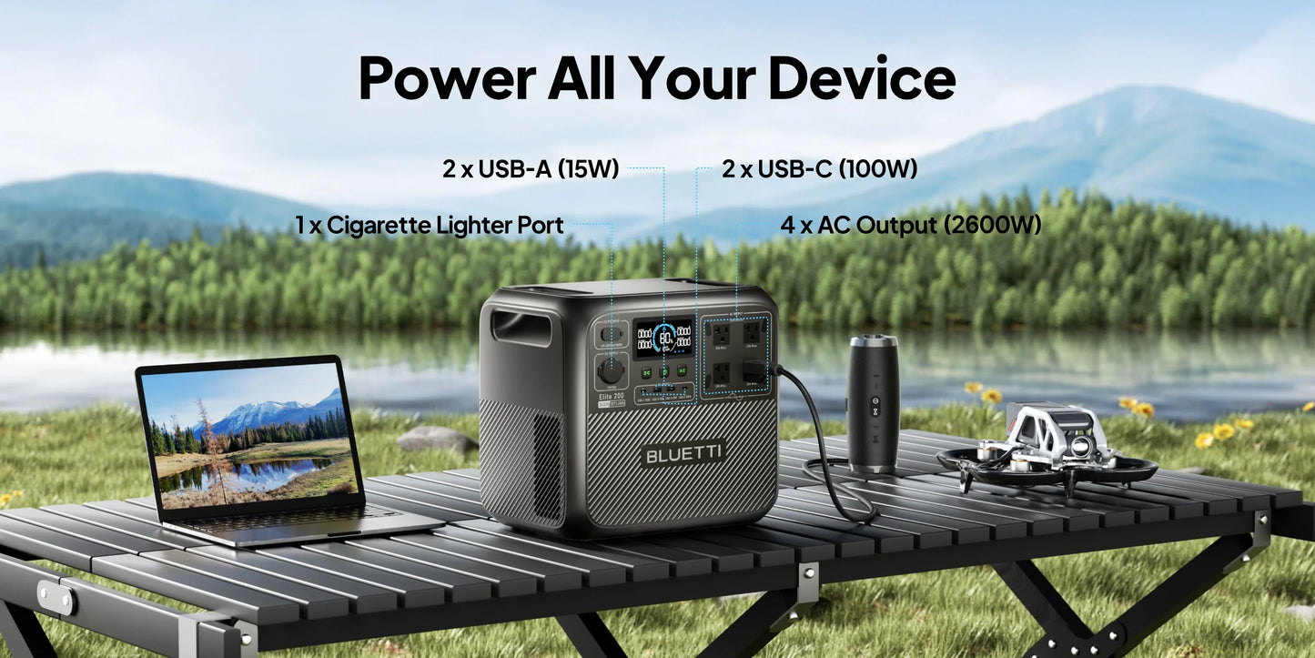 【Renew】BLUETTI Elite 200 V2 Portable Power Station 2600W 2073.6Wh High Capacity Solar Generator for Outdoor Camping