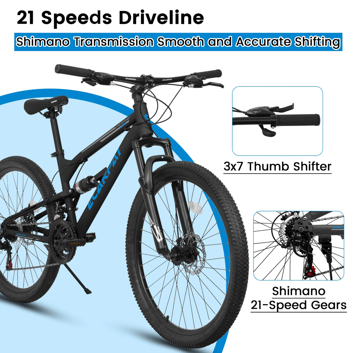 24/26 Inch Mountain Bike Full Suspension, 21 Speed Mountain Bicycle with Steel Frame and Double Disc Brakes, MTB Bike for Kids, Teenagers Adult Men Women