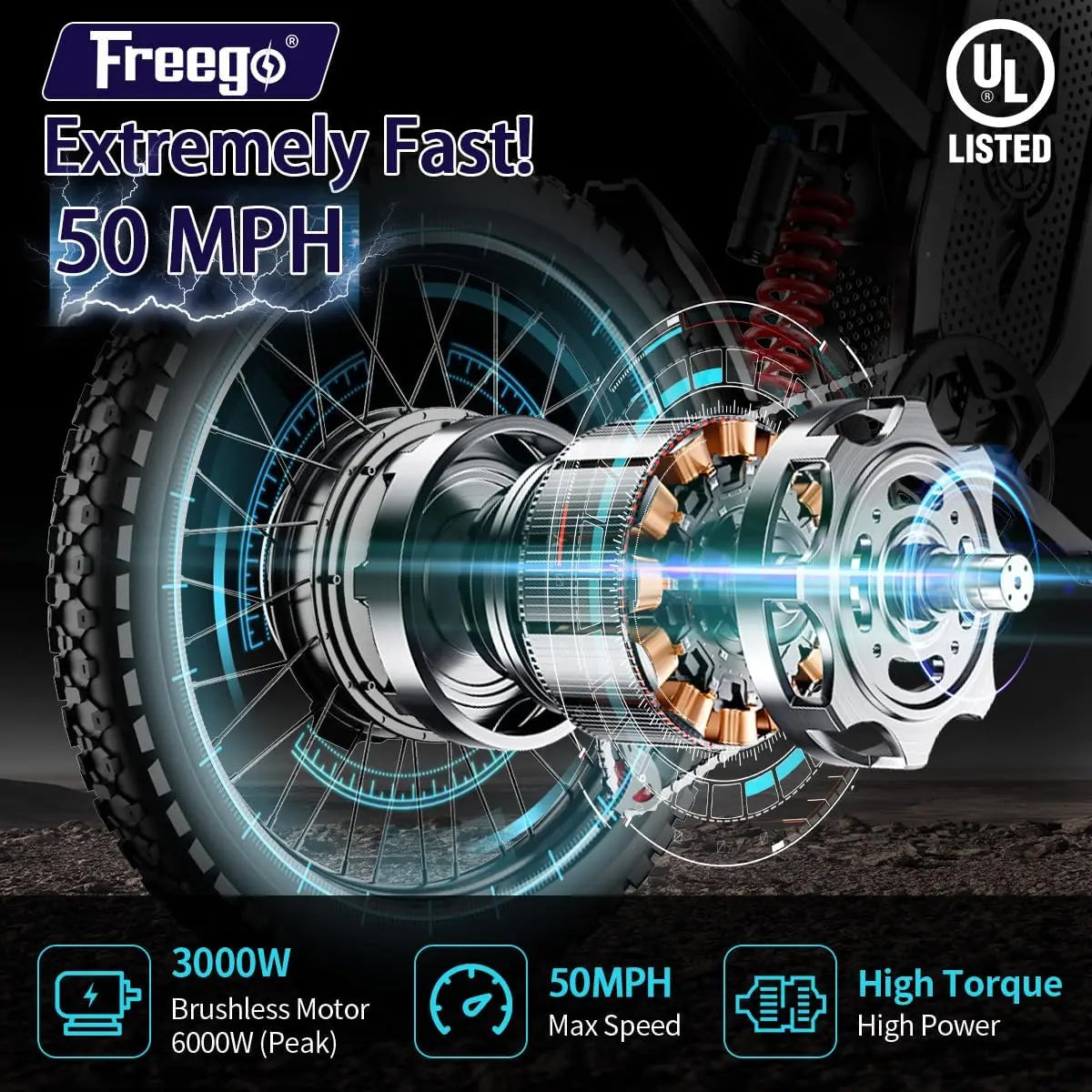 Freego X2  Electric Dirt Bike 6000W Motor 60V 30Ah Removable Battery Max 50Mph Electric Motorcycle 19" x2" Tire ULCertifications