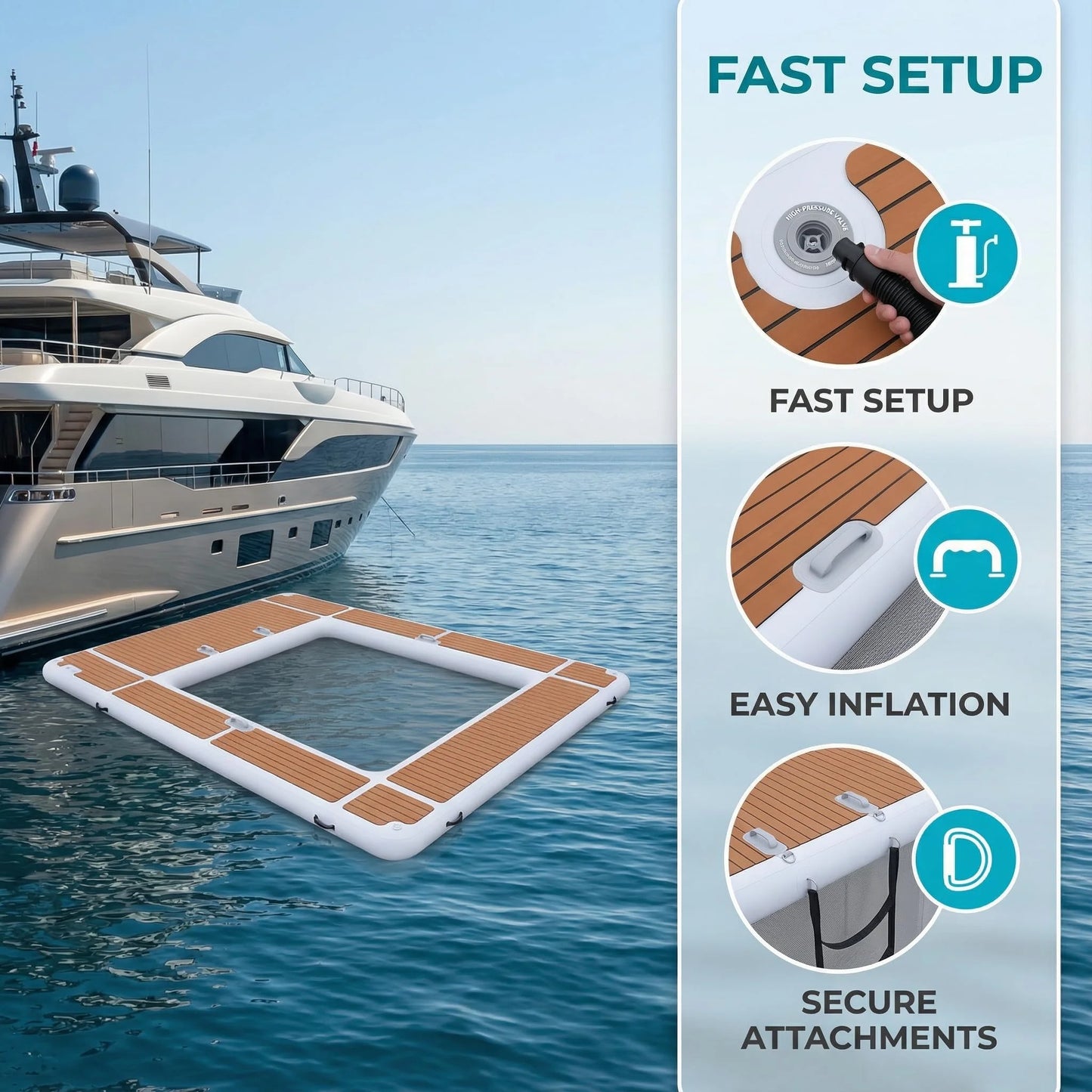 13FT Inflatable Pool Float Platform, Thick PVC Floating Dock with Non-Slip EVA Surface, Inflatable Floating Dock for Yacht/Boat