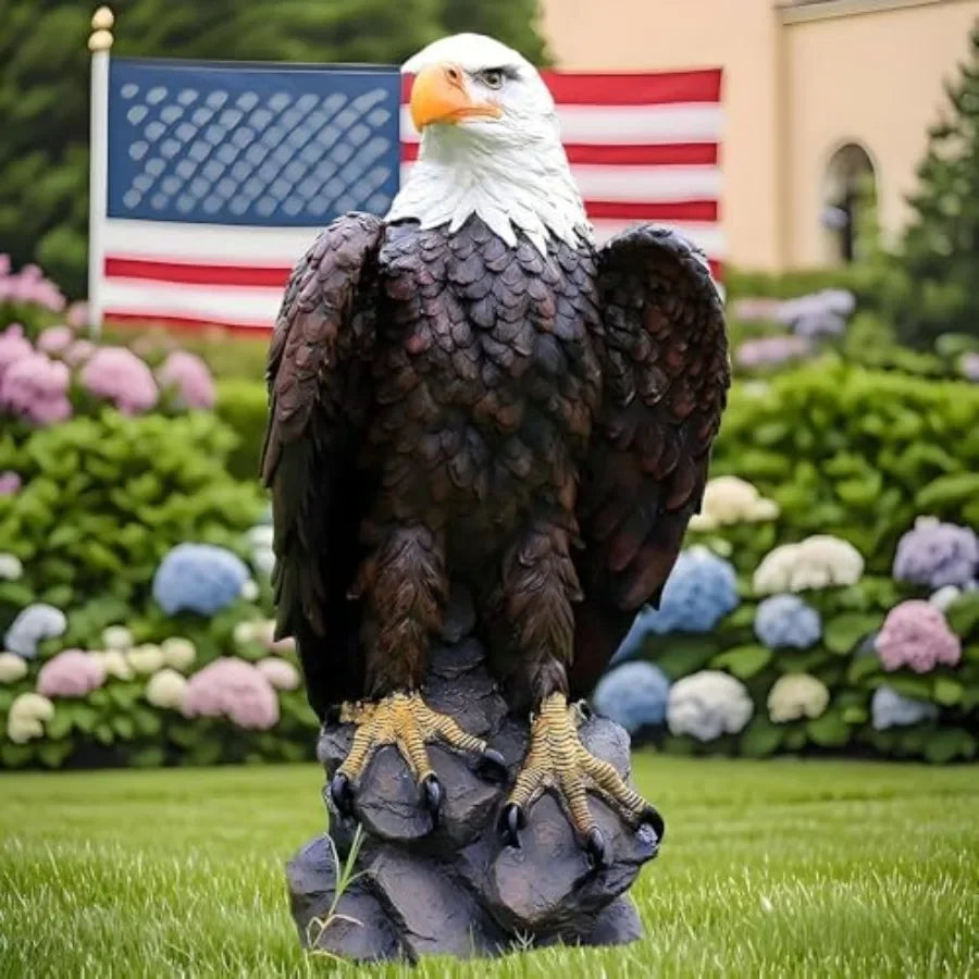 Bald Eagle Statue Outdoor - Large American Eagle Figurine for Garden Yard and Outside Decor Majestic Realistic Hand-Painted Res