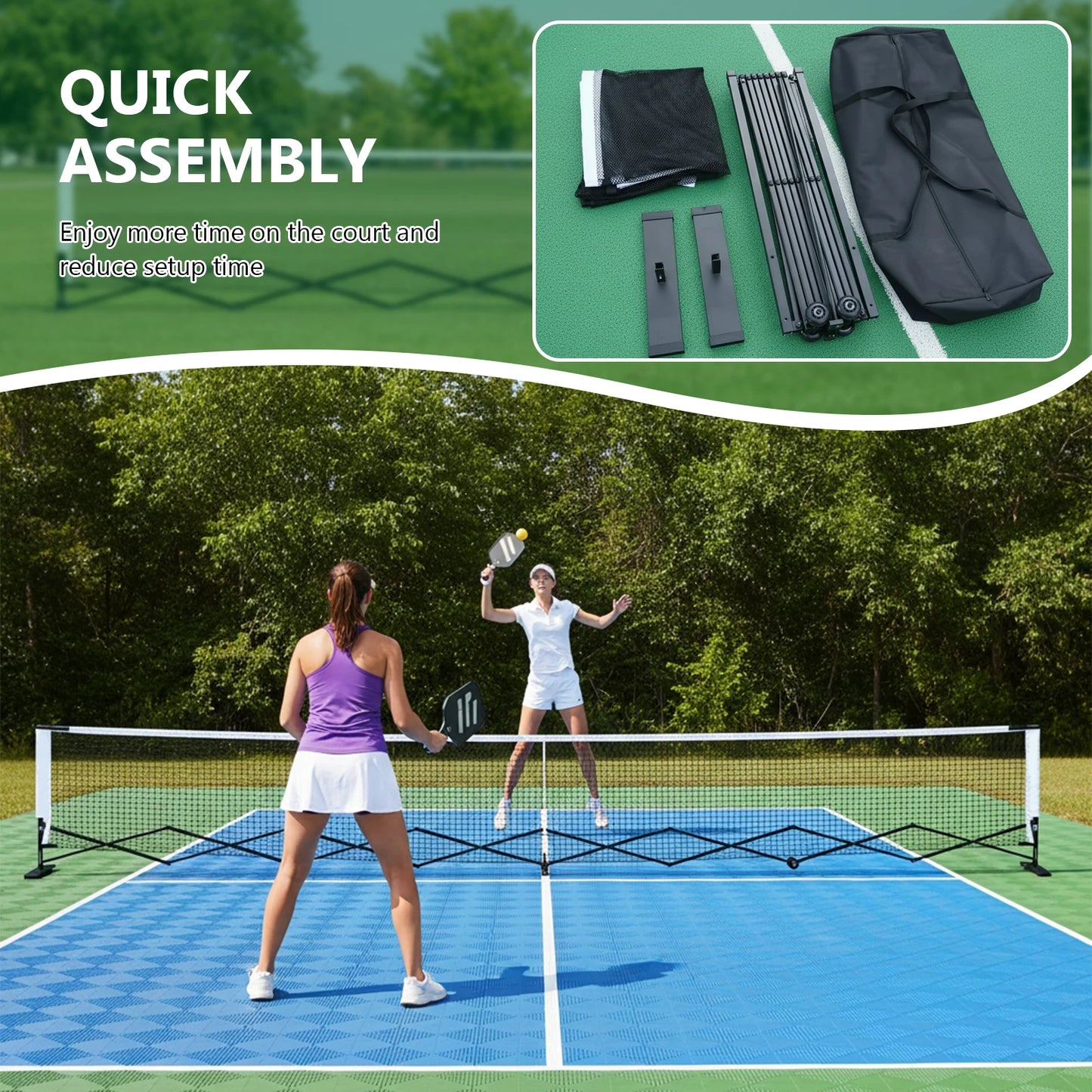 22FT Pickleball Tennis Net Set Steady Metal Frame Free Assembly Retractable with Carry Bag for Indoor Outdoor Practice Games ﻿