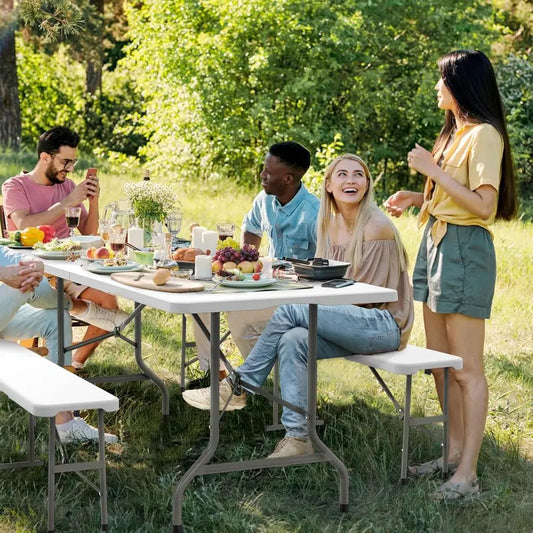 Picnic Table Set with 2 Benches, 6 eet Camping Table Chair Set,3-Piece olding urniture or Indoor or Outdoor Use, Smooth Tabletop