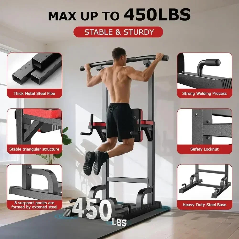 Adjustable Height Multi-Function Home Gym Pull Up Bar with Elastic Ropes, 450 lbs Capacity
