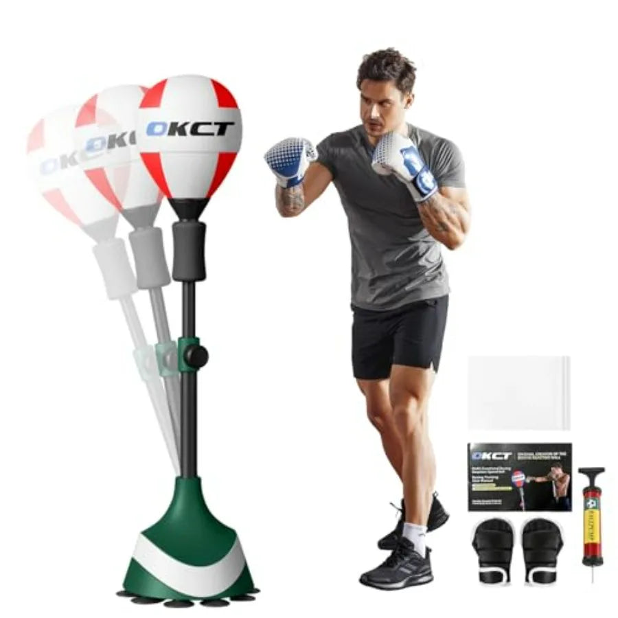 Punching Bag with Adjustable Hght Stand Thickened Steel Frame Reflex Boxing Ball for Home Gym Equipment Includes Floor Mat Glov