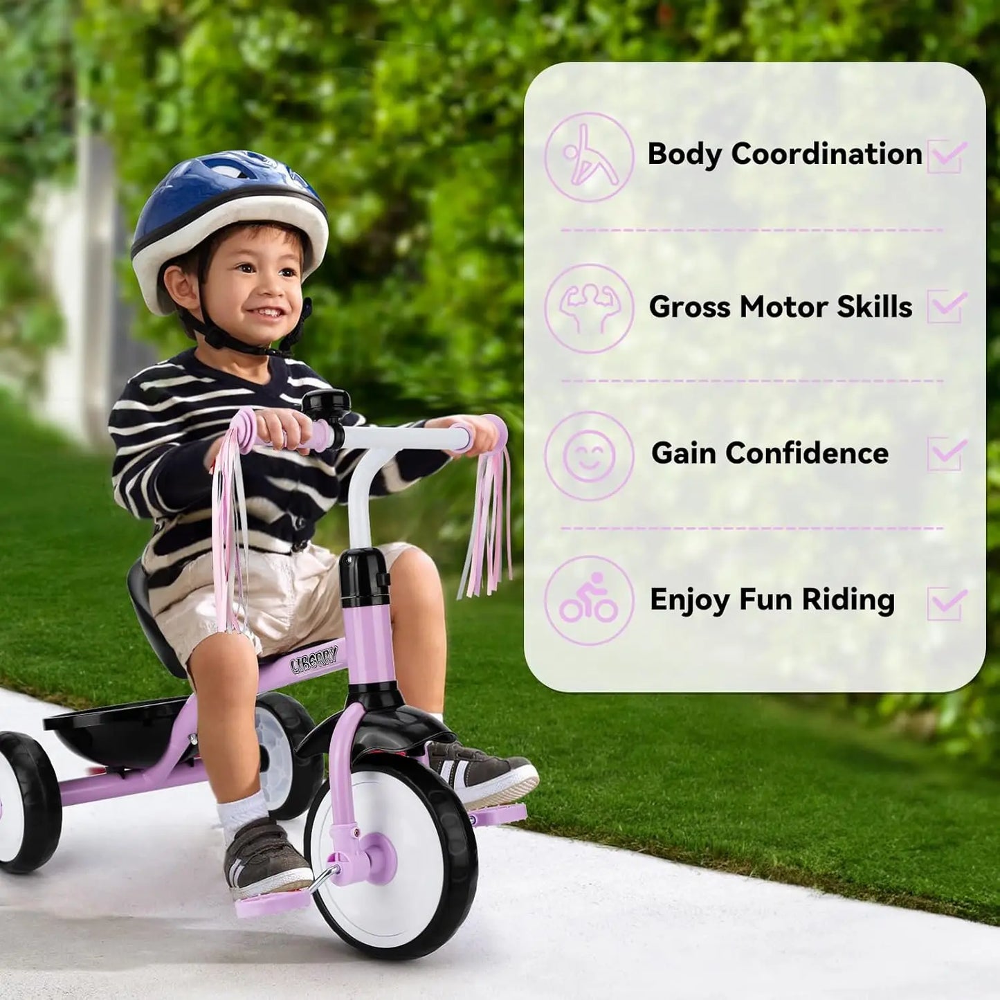 Toddler Tricycle for Ages 2-4, Kids Trike with Bell, Basket & Removable Pedal, Purple 3-Wheel Bike Toy Gift